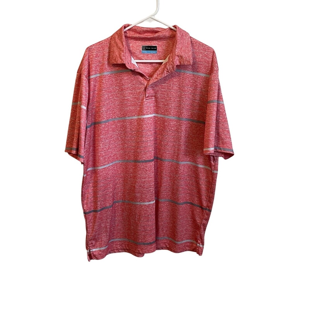 PGA‎ Tour Polo Shirt Mens XL Red Good Heathered Striped Golf Performance Shirt